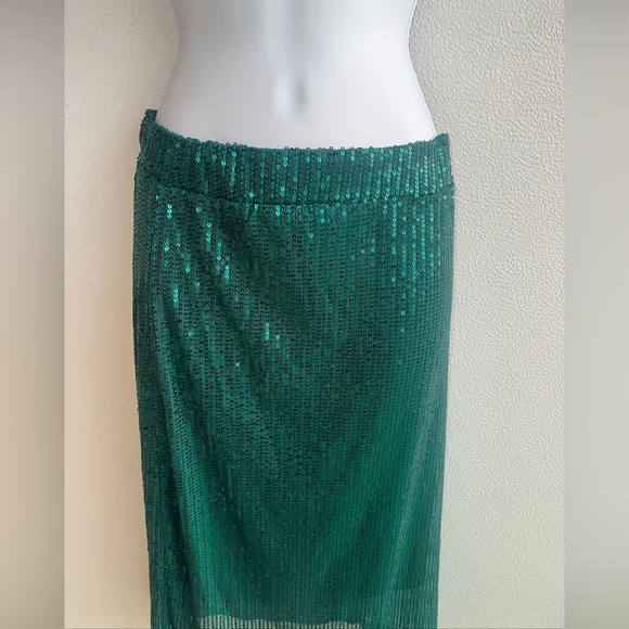 Love+Luxe Hunter Green Sequins Stretch Mermaid Skirt Women’s Size Small New - Picture 2 of 7